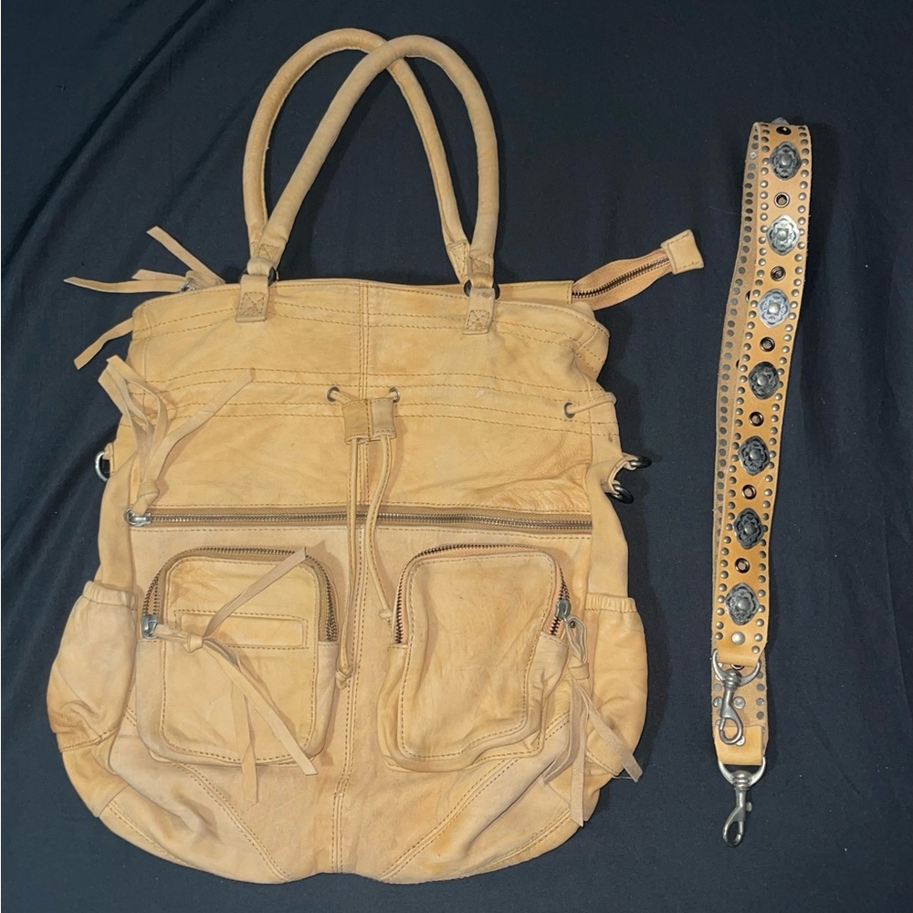 Tan Leather free people large purse embellished strap